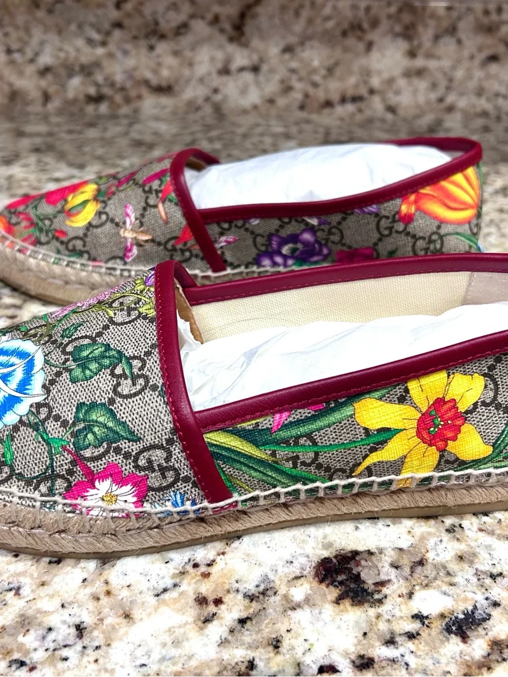 Gucci Floral Canvas Espadrilles in Pink and Green